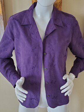 Alfred Dunner Purple Textured Luster Suede Jacket SZ 8
